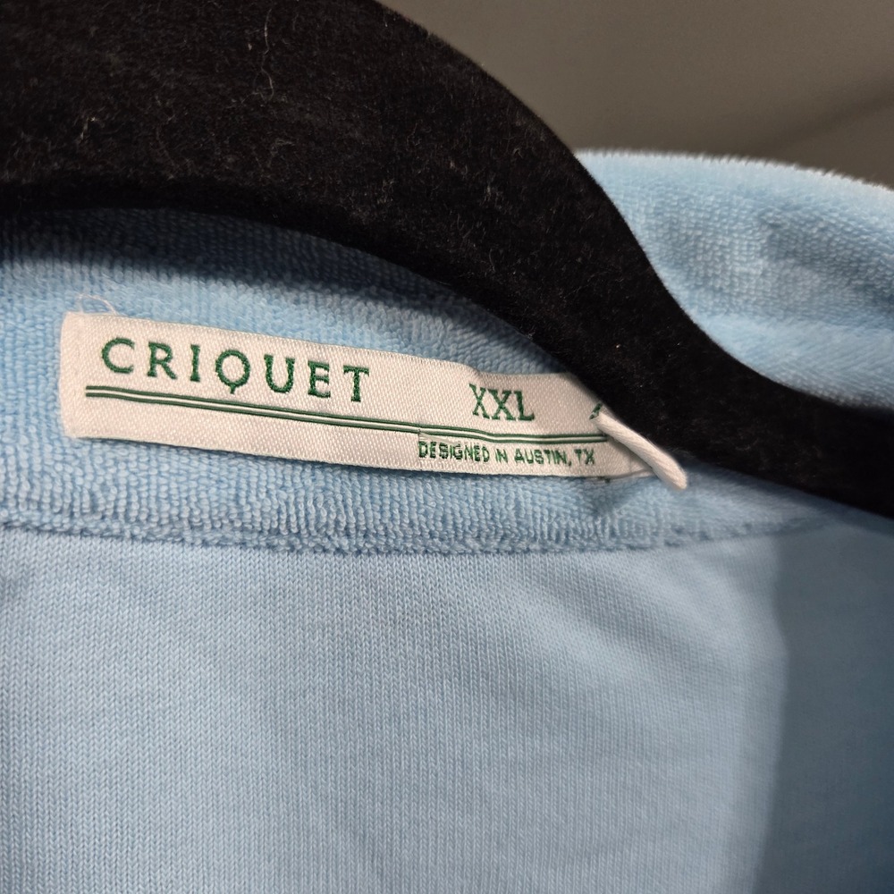 Criquet Mens Terry Cloth Polo Shirt XXL Light Blue Cotton Short Sleeve Pocket - Picture 3 of 6